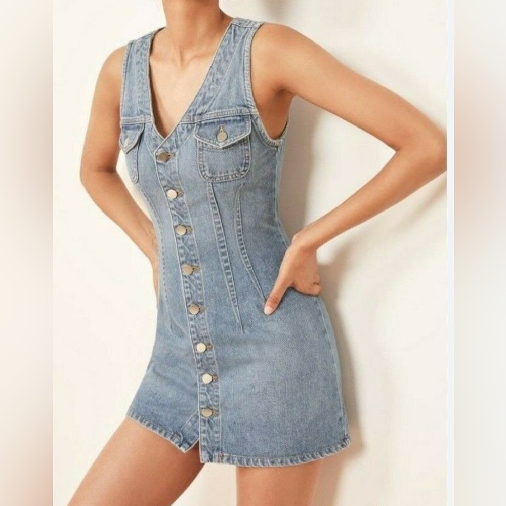Reformation Colby Denim Button Down Mini Dress 10